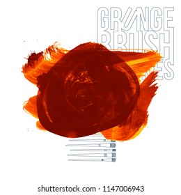Orange brush stroke and texture. Grunge vector abstract hand - painted element. Underline and border design.