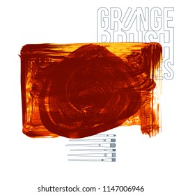 Orange brush stroke and texture. Grunge vector abstract hand - painted element. Underline and border design.