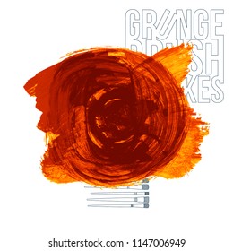 Orange brush stroke and texture. Grunge vector abstract hand - painted element. Underline and border design.