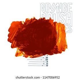 Orange brush stroke and texture. Grunge vector abstract hand - painted element. Underline and border design.