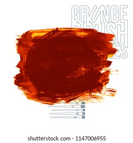 Orange brush stroke and texture. Grunge vector abstract hand - painted element. Underline and border design.