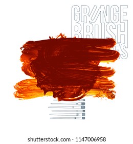 Orange brush stroke and texture. Grunge vector abstract hand - painted element. Underline and border design.