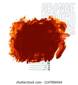 Orange brush stroke and texture. Grunge vector abstract hand - painted element. Underline and border design.