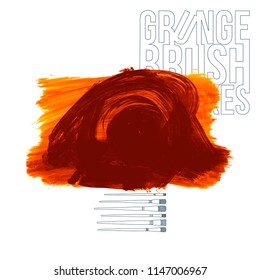 Orange brush stroke and texture. Grunge vector abstract hand - painted element. Underline and border design.