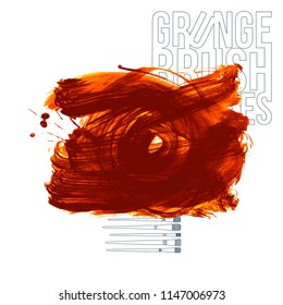 Orange brush stroke and texture. Grunge vector abstract hand - painted element. Underline and border design.