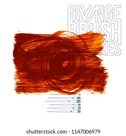 Orange brush stroke and texture. Grunge vector abstract hand - painted element. Underline and border design.