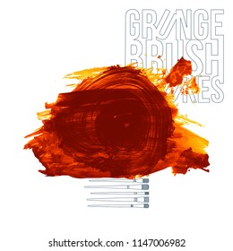 Orange brush stroke and texture. Grunge vector abstract hand - painted element. Underline and border design.
