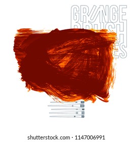 Orange brush stroke and texture. Grunge vector abstract hand - painted element. Underline and border design.