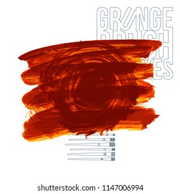 Orange brush stroke and texture. Grunge vector abstract hand - painted element. Underline and border design.