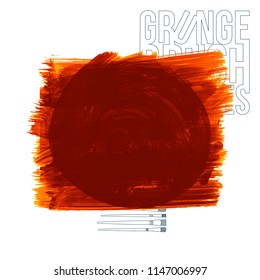 Orange brush stroke and texture. Grunge vector abstract hand - painted element. Underline and border design.