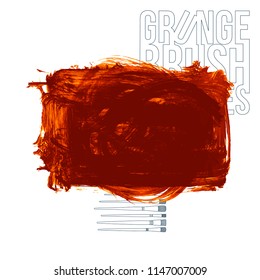 Orange brush stroke and texture. Grunge vector abstract hand - painted element. Underline and border design.