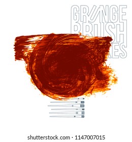Orange brush stroke and texture. Grunge vector abstract hand - painted element. Underline and border design.