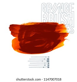 Orange brush stroke and texture. Grunge vector abstract hand - painted element. Underline and border design.