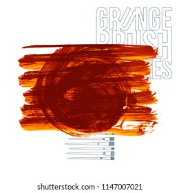 Orange brush stroke and texture. Grunge vector abstract hand - painted element. Underline and border design.