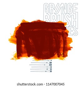 Orange brush stroke and texture. Grunge vector abstract hand - painted element. Underline and border design.