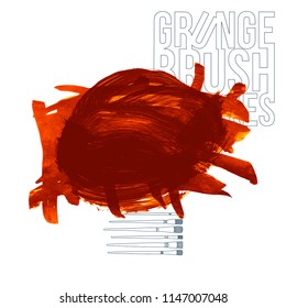 Orange brush stroke and texture. Grunge vector abstract hand - painted element. Underline and border design.