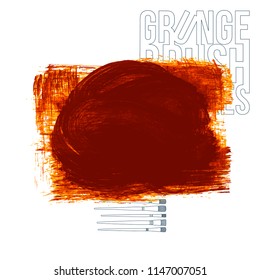 Orange brush stroke and texture. Grunge vector abstract hand - painted element. Underline and border design.