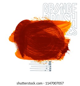Orange brush stroke and texture. Grunge vector abstract hand - painted element. Underline and border design.