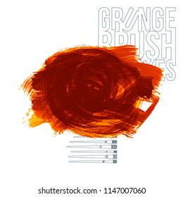 Orange brush stroke and texture. Grunge vector abstract hand - painted element. Underline and border design.