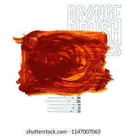 Orange brush stroke and texture. Grunge vector abstract hand - painted element. Underline and border design.