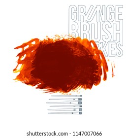 Orange brush stroke and texture. Grunge vector abstract hand - painted element. Underline and border design.