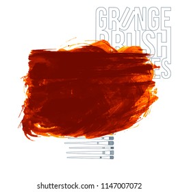 Orange brush stroke and texture. Grunge vector abstract hand - painted element. Underline and border design.