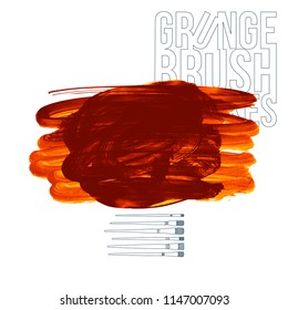 Orange brush stroke and texture. Grunge vector abstract hand - painted element. Underline and border design.