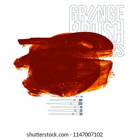 Orange brush stroke and texture. Grunge vector abstract hand - painted element. Underline and border design.