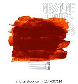 Orange brush stroke and texture. Grunge vector abstract hand - painted element. Underline and border design.