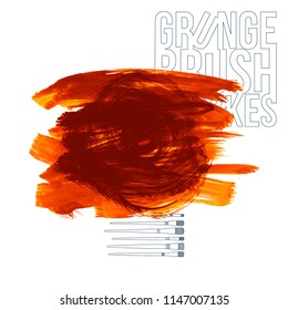Orange brush stroke and texture. Grunge vector abstract hand - painted element. Underline and border design.