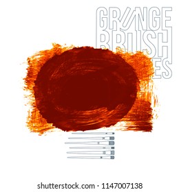 Orange brush stroke and texture. Grunge vector abstract hand - painted element. Underline and border design.