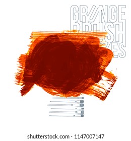 Orange brush stroke and texture. Grunge vector abstract hand - painted element. Underline and border design.