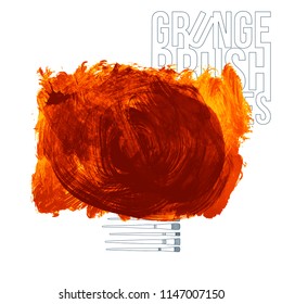 Orange brush stroke and texture. Grunge vector abstract hand - painted element. Underline and border design.