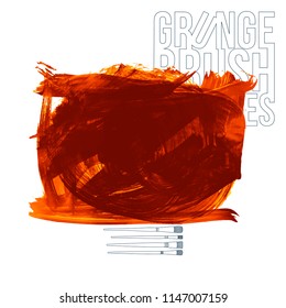 Orange brush stroke and texture. Grunge vector abstract hand - painted element. Underline and border design.