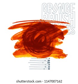 Orange brush stroke and texture. Grunge vector abstract hand - painted element. Underline and border design.