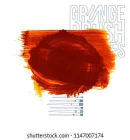 Orange brush stroke and texture. Grunge vector abstract hand - painted element. Underline and border design.