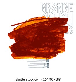 Orange brush stroke and texture. Grunge vector abstract hand - painted element. Underline and border design.