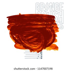 Orange brush stroke and texture. Grunge vector abstract hand - painted element. Underline and border design.