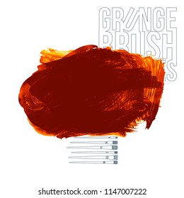 Orange brush stroke and texture. Grunge vector abstract hand - painted element. Underline and border design.