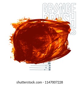 Orange brush stroke and texture. Grunge vector abstract hand - painted element. Underline and border design.