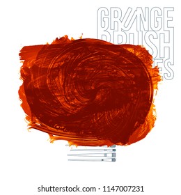 Orange brush stroke and texture. Grunge vector abstract hand - painted element. Underline and border design.