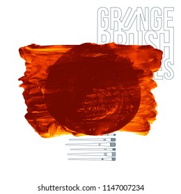 Orange brush stroke and texture. Grunge vector abstract hand - painted element. Underline and border design.