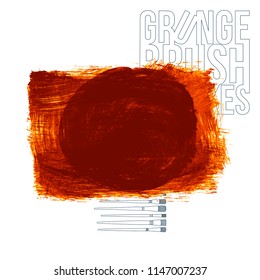 Orange brush stroke and texture. Grunge vector abstract hand - painted element. Underline and border design.