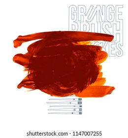 Orange brush stroke and texture. Grunge vector abstract hand - painted element. Underline and border design.