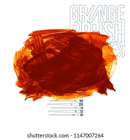 Orange brush stroke and texture. Grunge vector abstract hand - painted element. Underline and border design.