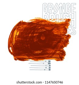 Orange brush stroke and texture. Grunge vector abstract hand - painted element. Underline and border design.