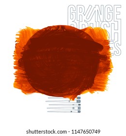 Orange brush stroke and texture. Grunge vector abstract hand - painted element. Underline and border design.