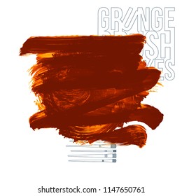 Orange brush stroke and texture. Grunge vector abstract hand - painted element. Underline and border design.