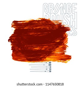 Orange brush stroke and texture. Grunge vector abstract hand - painted element. Underline and border design.