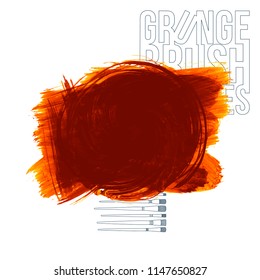Orange brush stroke and texture. Grunge vector abstract hand - painted element. Underline and border design.